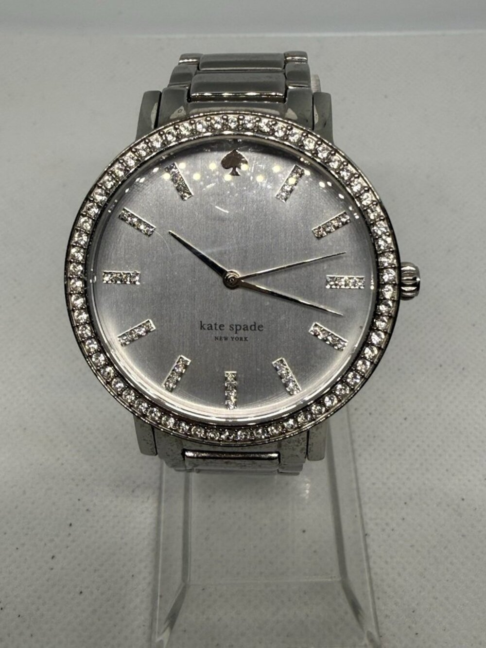 Kate Spade Gramercy Grand 1YRU0322 White MOP Crystal Silver Women's Watch 38mm